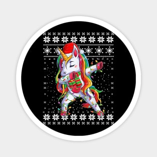 Dabbing Unicorn Girls Boys Christmas Ugly Sweater Lighting Santa Hat Magnet